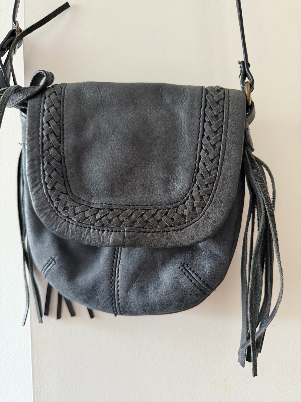 Lucky Brand Black Braided Leather Flap Crossbody